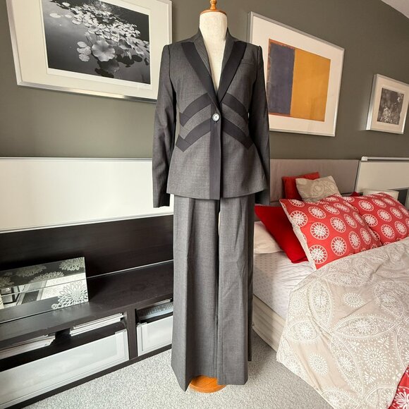 BCBG MaxAzria Gray Black Wool Blend Wide Leg Dress Pants Office US 4     - S2490 - Picture 6 of 10